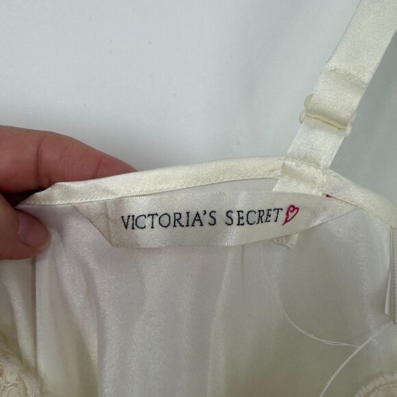 Vtg Victoria's Secret Slip Dress Chemise Sz L Ivory Lingerie 90s Coquette Bridal - Picture 7 of 12
